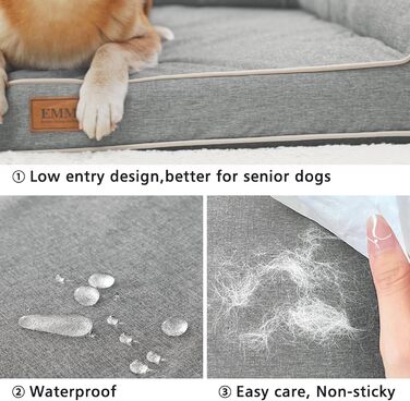Ортопедичне ліжко для собак XL, 111x86x25 см, Memory Foam, водовідштовхувальне, сірого кольору