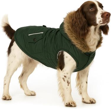 Зимовий теплий накид для собак Flamingo Kimo, зелений, розмір L (50 см), поліестер, водонепроникний, з флісовою підкладкою, капюшон, клямки, отвір для шлейки