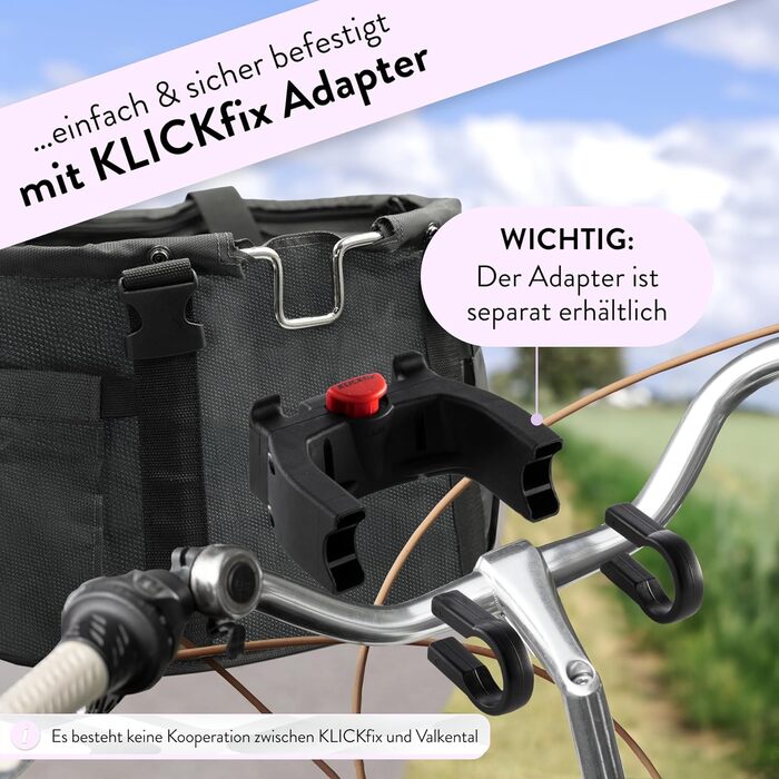 Велосипедний кошик для собак Valkental KLICKfix, з подушкою та відсіками, стабільний і безпечний, ідеальний як кошик для покупок