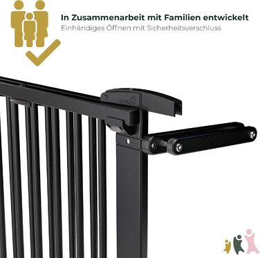 Безпечне ворота Geuther Oris для сходів | Дерев'яне захисне ворота для дітей, чорний колір, 67-95 см, з кріпленням для поручнів