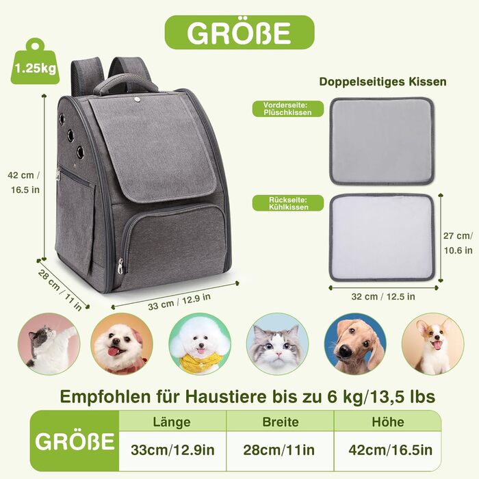 ALLSOPETS Рюкзак-переноска для собак і котів, складаний, дихаючий, з сонцезахистом, графітово-сірий, для подорожей, кемпінгу, прогулянок