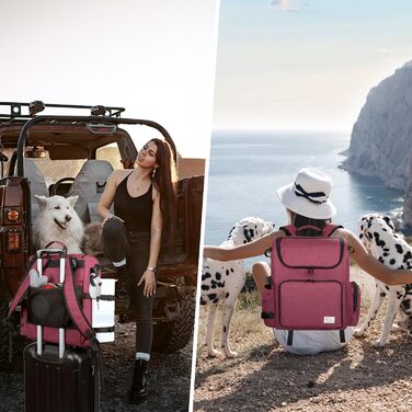 Модерна переноска для собак та котів Modoker, схвалена авіакомпаніями. Комплектація: органайзер, 2 контейнери для корму, 2 складні миски, плечовий ремінь (Рожевий)