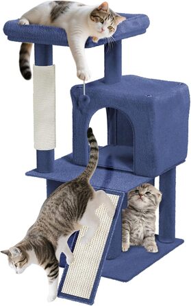Драбина-кіготь для котів Naizy K1138, XXL, 49x41x93 см, з сизалевими стовпчиками та будиночком, блакитна