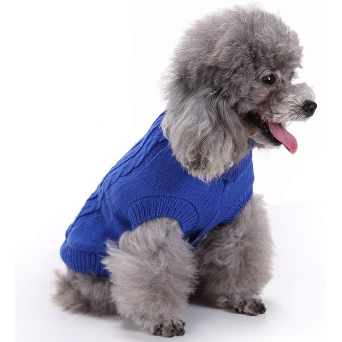 Теплий і зручний светр для собак, розмір M, акрил, високий комір, для собак маленьких та великих порід, 5,9–7,3 кг (Темно-синій, L)
