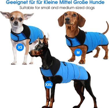Конвініт Теплий водонепроникний зимовий одяг для собак - тепла куртка для маленьких собак з підкладкою, застібкою-липучкою та світловідбиваючими елементами, синій, S (обхват грудей 44 см)