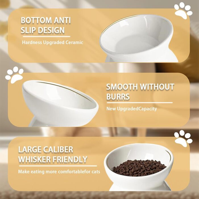 Підвищений годівниця для котів та маленьких собак, кераміка, антиблювання, 150 мл, 1 шт. (білий)