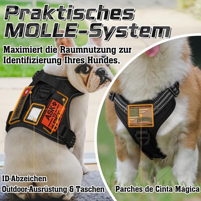 Нагрудник для собак Rabbitgoo, великий, анти-тяга, регульований, з ручками, міцний, тактичний, з металевими пряжками, чорний (L)