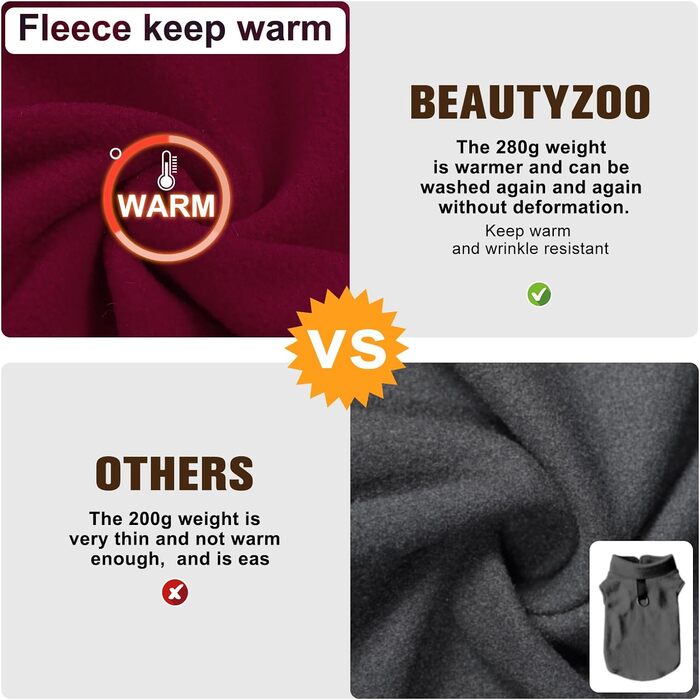 Тепла жилетка для собак BeautyZoo з капюшоном та кільцем для повідка – теплий одяг для маленьких та середніх собак, бургундський колір, розмір S (обхват грудей: 38.1 см)