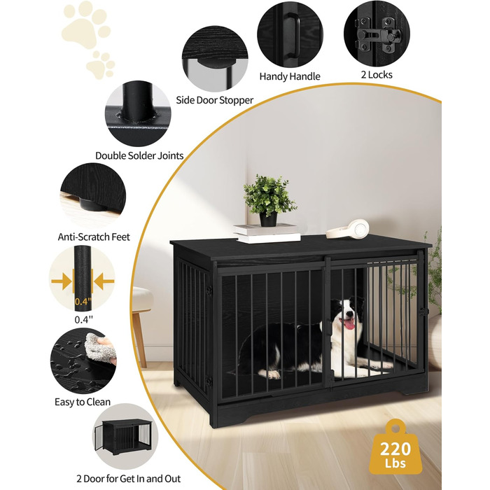 Клітка для собак Hzuaneri, 100 см, з розсувними дверима, для дому, чорна, DFC02304B