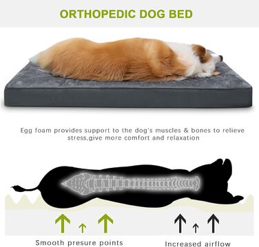 Водонепроникне ліжко для собак Deluxe з плюшем, знімний, пральний чохол, антиковзаюча підкладка, 58,4 x 43,2 см, сірий колір