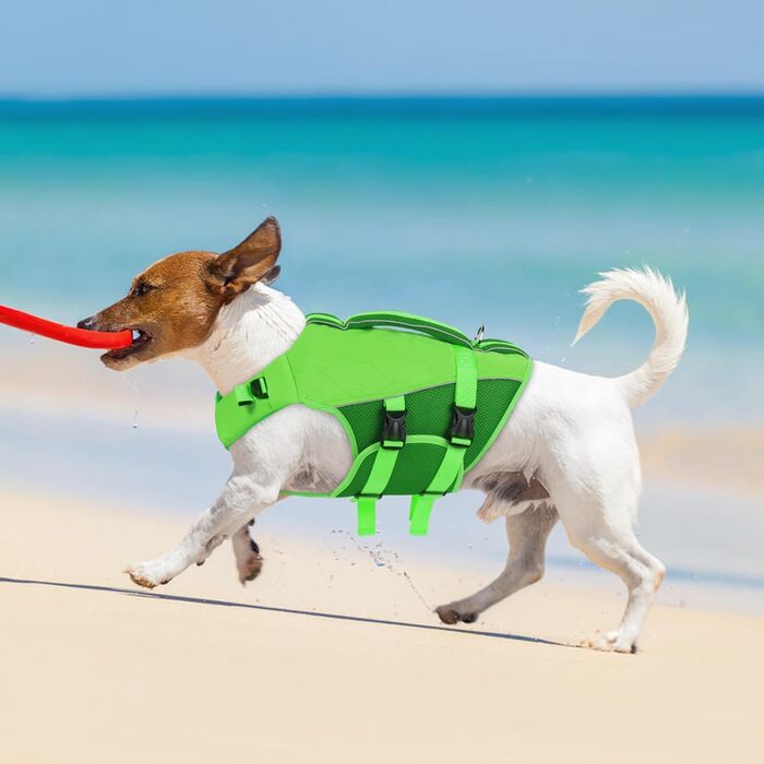 Спасальний жилет для собак Konvinit, для плавання, човнів, серфінгу, регульований, з ручкою та світловідбивачами, зелений, S (42-55 см)