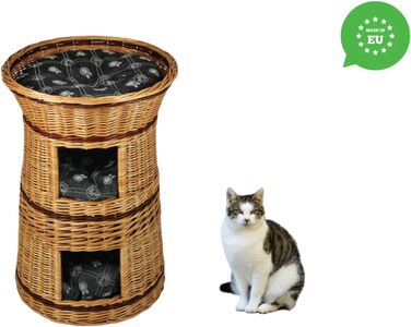 Кошик-будиночок для кота та собаки з лози 50 см, три рівні, подушка темно-сіра, натуральний колір, для дому