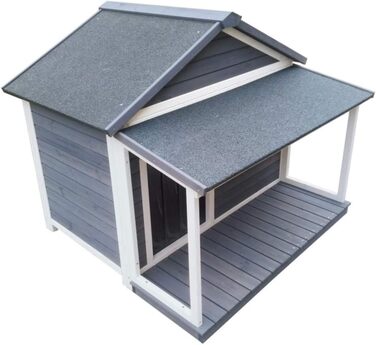 Будка для собак SunnyDogs з масивного дерева | Тепла та водовідштовхуюча будка з дахом та терасою | Розміри: 130 x 118 x 108 см