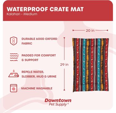 Підстилка для переноски Kalahari від Downtown Pet Supply, 73,7 x 50,8 см, водонепроникна, Ripstop Nylon, можна прати в машині, розмір M, L 74 x 51 x 51 см