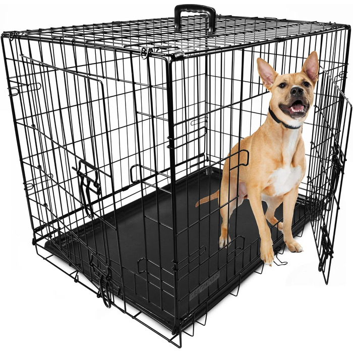 Складана клітка для собак DogCrates+ з 2 дверима, середня, 76 см, пластик, чорна