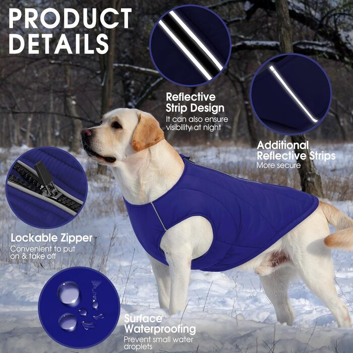 Водонепроникна куртка для собак - тепла зимова модель з блискавкою для малих, середніх та великих собак. Синій колір, розмір S.