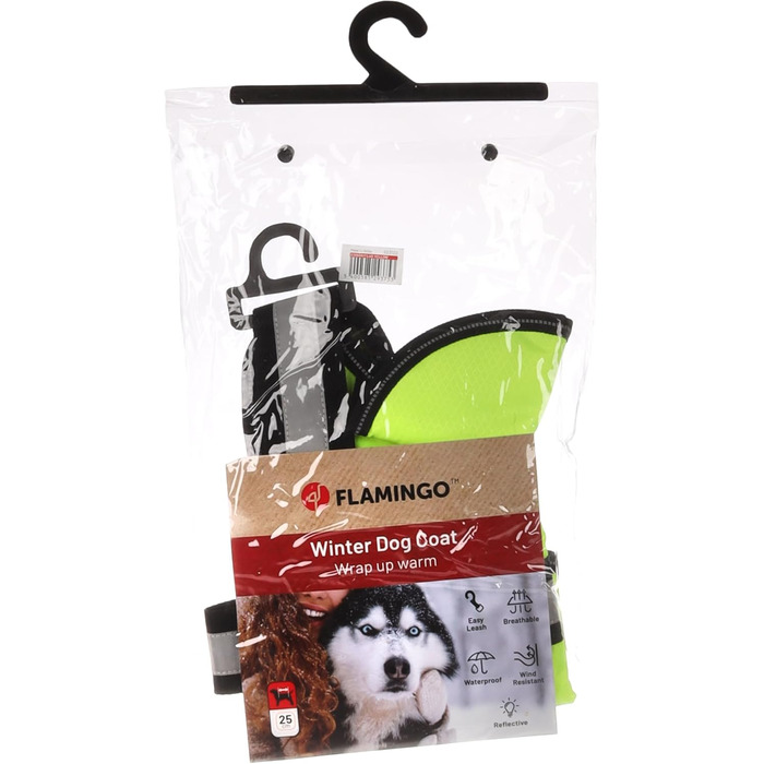 Зимовий теплий нашийник для собак Flamingo Eisbär Fluo, жовтий, XS – поліестер, водо- та вітронепроникний, з світловідбиваючими смугами