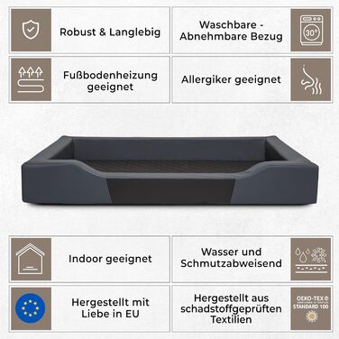 Собаче ліжко-корзина для собак маленьких, середніх та великих порід - подушка для собак - диван для собак з екошкіри, знімний та пральний чохол - Deluxe, розмір M - чорний, 93 x 62 см