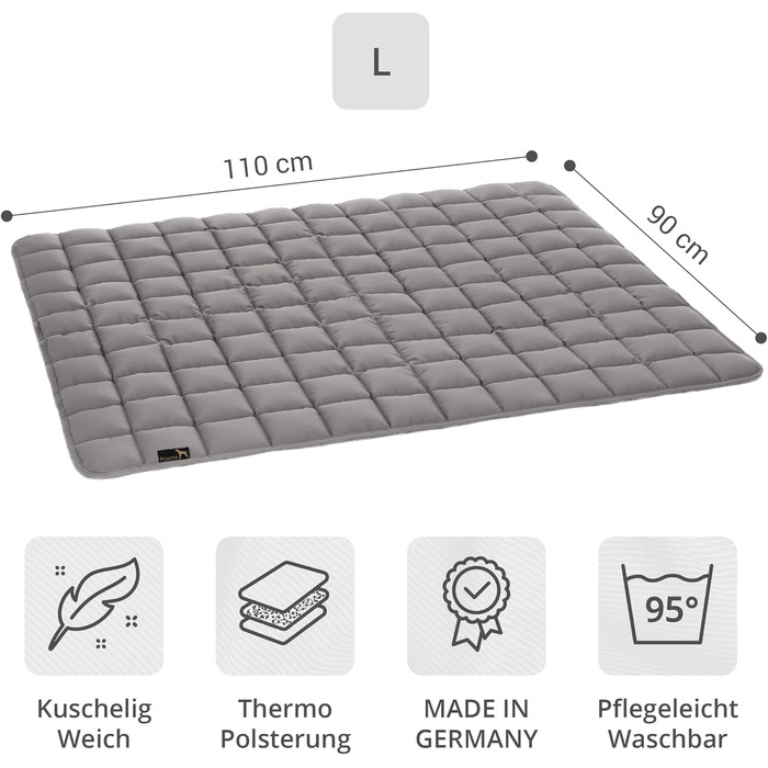 Килимок для собак Pointer 130 x 110 см, м'який та зносостійкий - легко миється до 95°C, захист підлоги та дивану - підходить для вулиці (L - 110x90 см, світло-сірий)