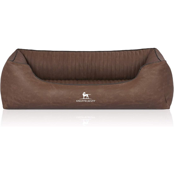 Ортопедичне собаче ліжко Knuffelwuff Columbia XL (105x75 см) з штучної шкіри, коричневе. Знімний чохол, легко мити. Підходить для великих, середніх та маленьких собак.