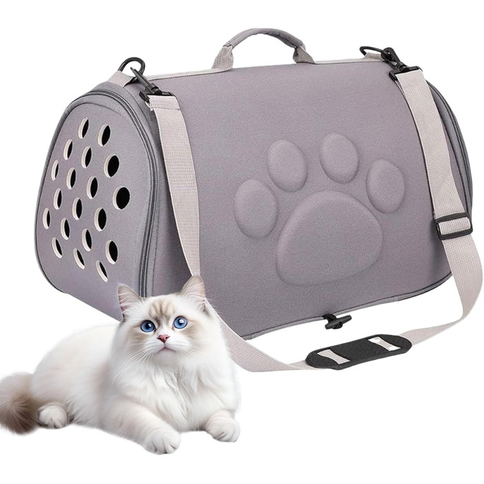 Сумка для тварин Katzen Reisetasche | Сумка-переноска для кота/собаки з регульованим плечовим ременем для подорожей, прогулянок, активного відпочинку, перельотів, кемпінгу, візитів до ветеринара, міста, покупок (сіра, L)