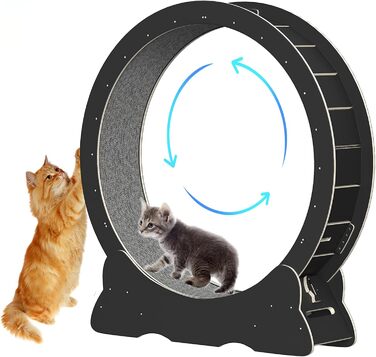 Котяче бігове колесо 100 см, дерев'яне, безшумне, для котів XL, чорне – іграшка для фізичної активності в приміщенні