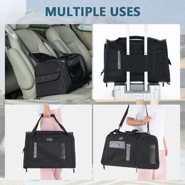 Транспортна сумка для котів та собак Petsfit - складана переноска для тварин з м'яким килимком, 47.5 x 33 x 33 см, чорна