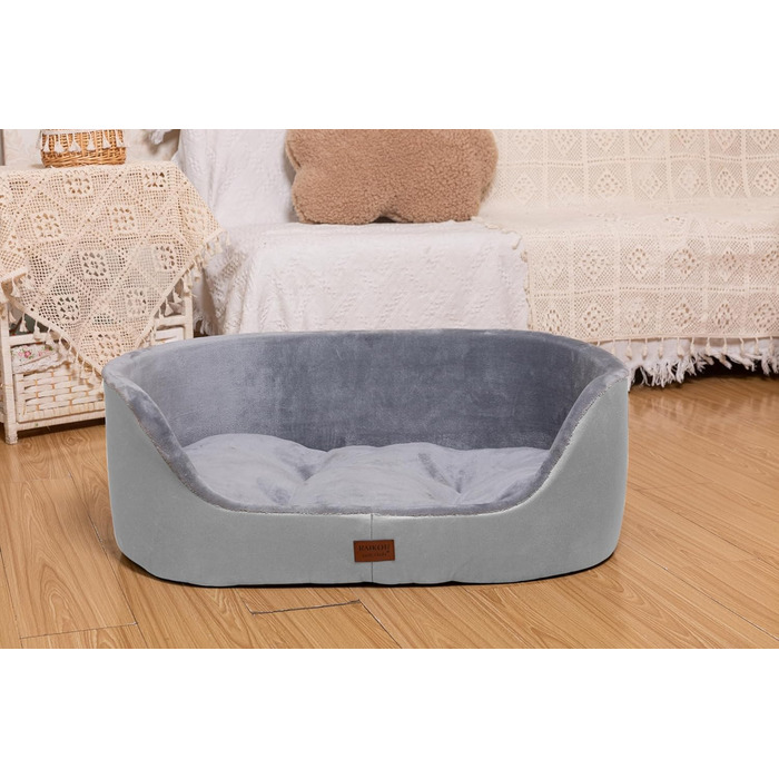 Кругле лежанка для собак середнього розміру Raikou, м'яка та зручна, з антиковзким покриттям. Підходить для собак та котів, сірого кольору (45 x 34 x 17 см)