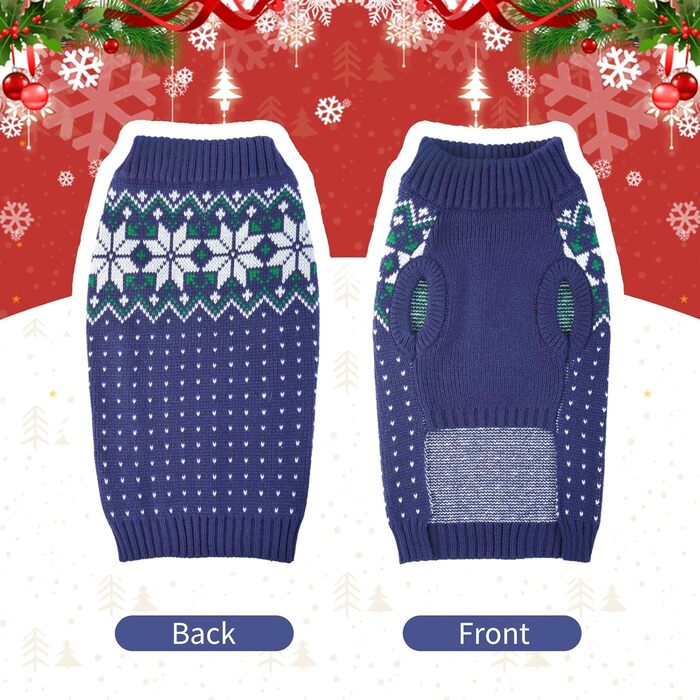 Теплий пуловер для собак, фліс, на Новий Рік, для Французького бульдога, Дакселя, Чихуахуа, Йоркшира, зелений (S, синій)