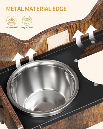 Підвищена годівниця для собак Hzuaneri з двома мисками, нержавіюча сталь, захист від бризок, антиковзаюча, безшумна, для малих та середніх собак, вінтажний коричневий, PB01601B