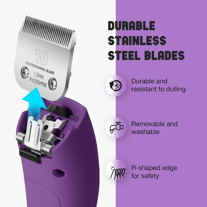Професійна машинка для стрижки собак, 2 швидкості, ергономічний дизайн, для собак та котів, фіолетовий колір