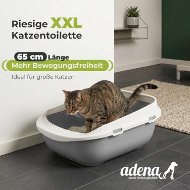 Великий закритий лоток для котів XXL Jumbo (65 см), сіро-бежевий, з бортиком та совком