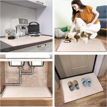 Силіконовий килимок для годівлі та води для тварин Finorder 86,4 x 53,3 см, з піднятими краями та антиковзаючою поверхнею, водонепроникний, придатний для миття в посудомийній машині (Бежевий)