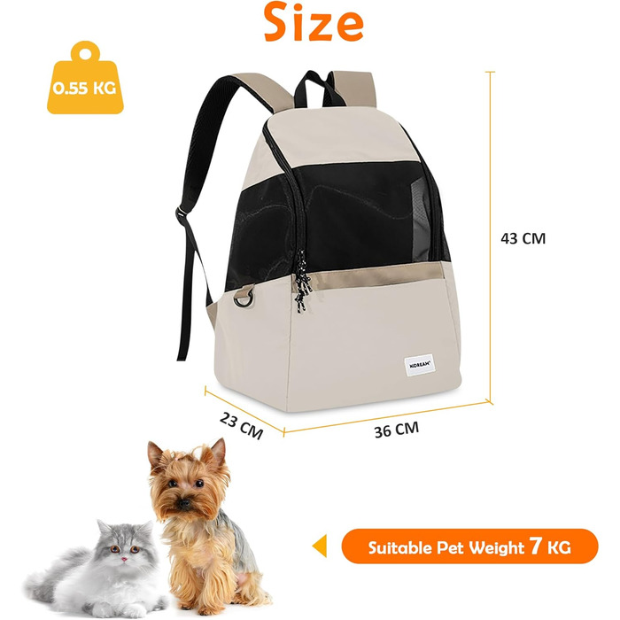 Рюкзак-переноска для тварин ALLSOPETS: для котів та маленьких собак, зручний, дихаючий, для подорожей, кемпінгу, прогулянок. Бежевий колір