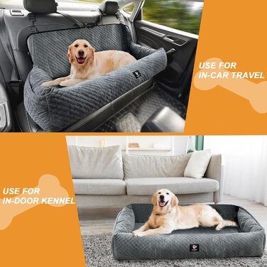 Gearking автокрісло для великих собак до 45,4 кг, сіре, знімне та пране, безпечне автоліжко на заднє сидіння