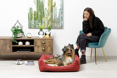 Кругле ліжко для собак Baroni Home з м'яким матрацом, 70x85 см, червоно-білі сердечка