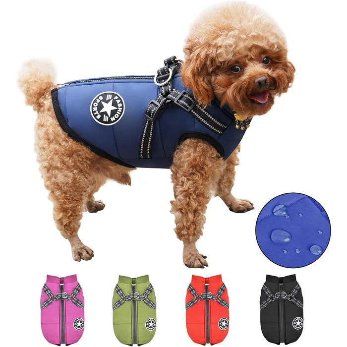 Водонепроникний теплий зимовий одяг для собак, куртка для чихуахуа, лабрадора, французького бульдога (L, 4.5-6.5 кг), блакитний