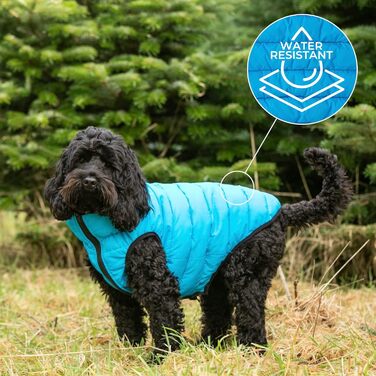 Реверсивна пухова куртка для собак HUGO & HUDSON, водовідштовхувальна, бірюзово-сіра, розмір S35