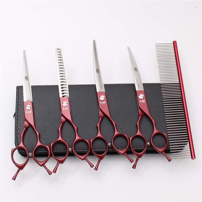 Набір професійних ножиць для грумінгу домашніх тварин: ножиці для собак та котів, нержавіюча сталь 440C, 7 дюймів, прямі та зігнуті ножиці, гребінець