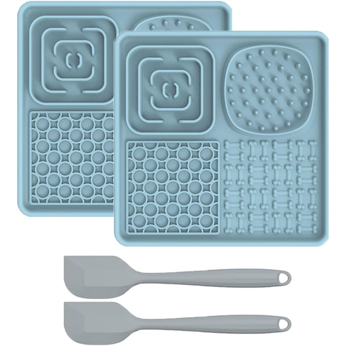 Силіконова килимок для лизання для собак та котів [Посилений великий присосок] 20 см, повільний годівник, силіконовий шпатель, килимок для ласощів для собак, котячий корм (Блакитний)