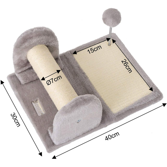 Котячий будиночок Lionto з дряпалкою, іграшкою та мотузкою, 40x30 см, сірий