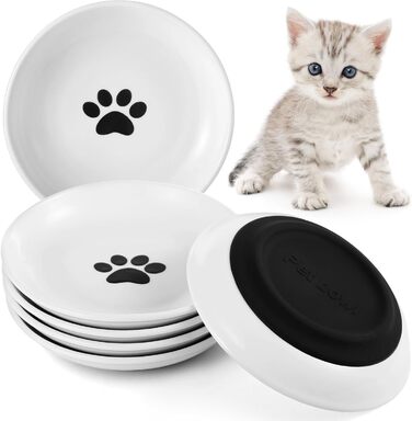 Керамічні миски для котів, 6 шт., без втоми вусів, широкі та плоскі миски з антиковзким силіконовим дном, годівниці для котів та собак, миски для води, діаметр 15 см, 6 шт.