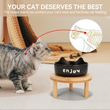 Миски для котів Erhöhte Katzen-Becher, широкі миски для котів з кераміки на бамбуковому підставці для домашніх тварин, миски для корму або води, зручні для вусів, для маленьких собак та кошенят в приміщенні (білі(2шт)) (чорні(3шт))