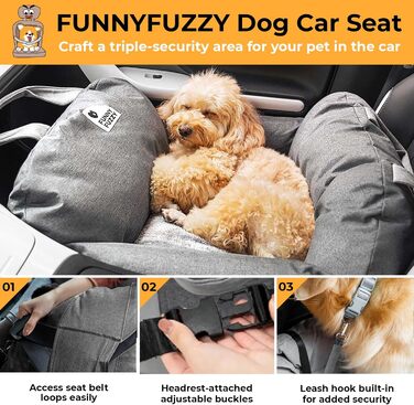 Підвищення для собак у машину FUNNYFUZZY: зручне та безпечне місце для маленьких собак, з кишенями та поводом, знімний наповнювач, 2 місця, нейлон