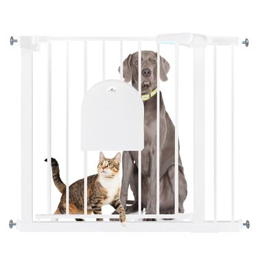 Захисні ворота для дітей та домашніх тварин SUBTLETY з дверцятами для котів, розширювані, без свердління, 85-95 см, білий