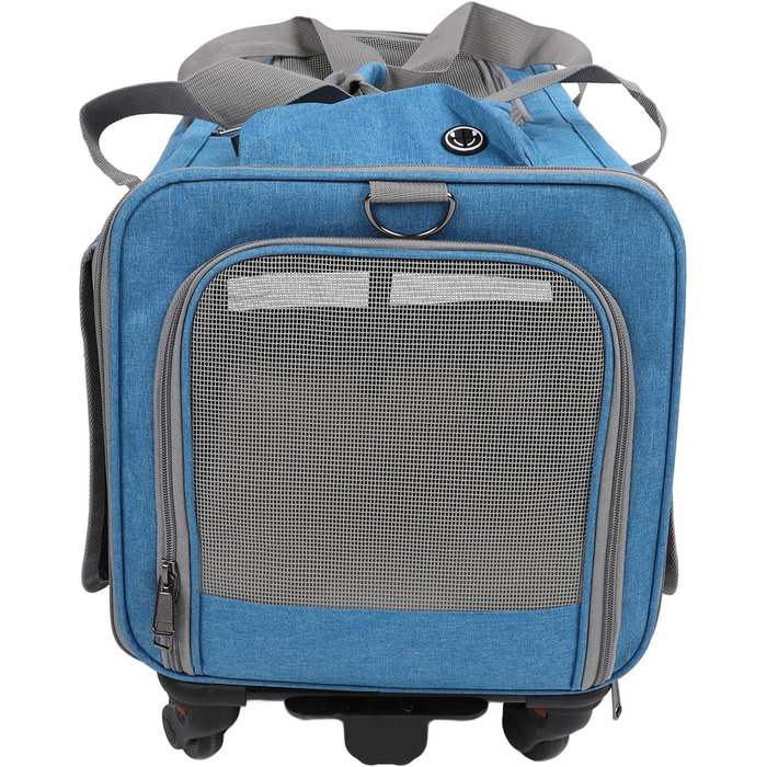 Транспортна переноска для котів та собак на колесах, складана, з телескопічною ручкою, синього кольору
