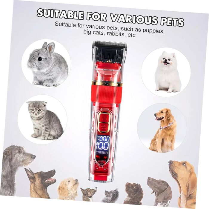 Набір для грумінгу собак POPETPOP: машинка для стрижки шерсті, акумулятор, бездротова, тиха, з аксесуарами та гребінцями (середній, червоний)