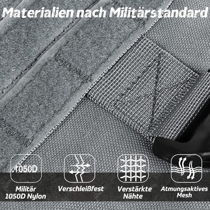 Шлейка для собак Rabbitgoo великих порід, без натягу, тактична з MOLLE, металеві пряжки, дихаюча, військова, регульована, з підкладкою, сіра, L (1 шт.)