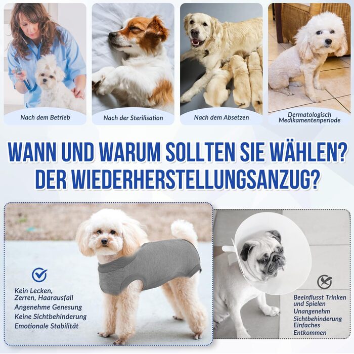 Комбінезон для собак після операції Eyein, сірий, XL (55-63 см). Дихаючий, зручний, з регульованою застібкою, захисний костюм для собак, альтернатива електронного нашийника.