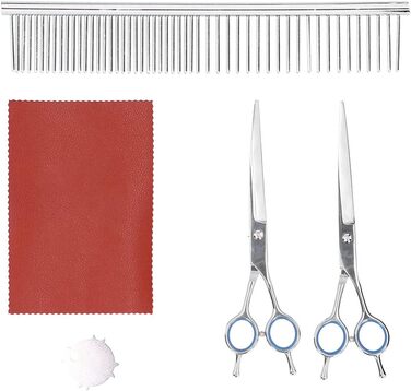 Набір для грумінгу собак: професійні ножиці з нержавіючої сталі, гребінець, прямі та зігнуті ножиці для собак та котів